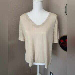 Semi-Sheer Beige Bell Sleeved Loose Fit Blouse